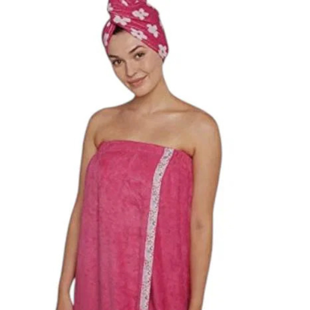 Turbie Twist Women's 2-Peice Bath Wrap Combo Set Pink/Flower
